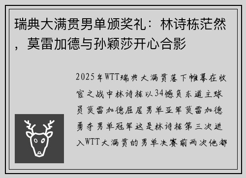 瑞典大满贯男单颁奖礼：林诗栋茫然，莫雷加德与孙颖莎开心合影